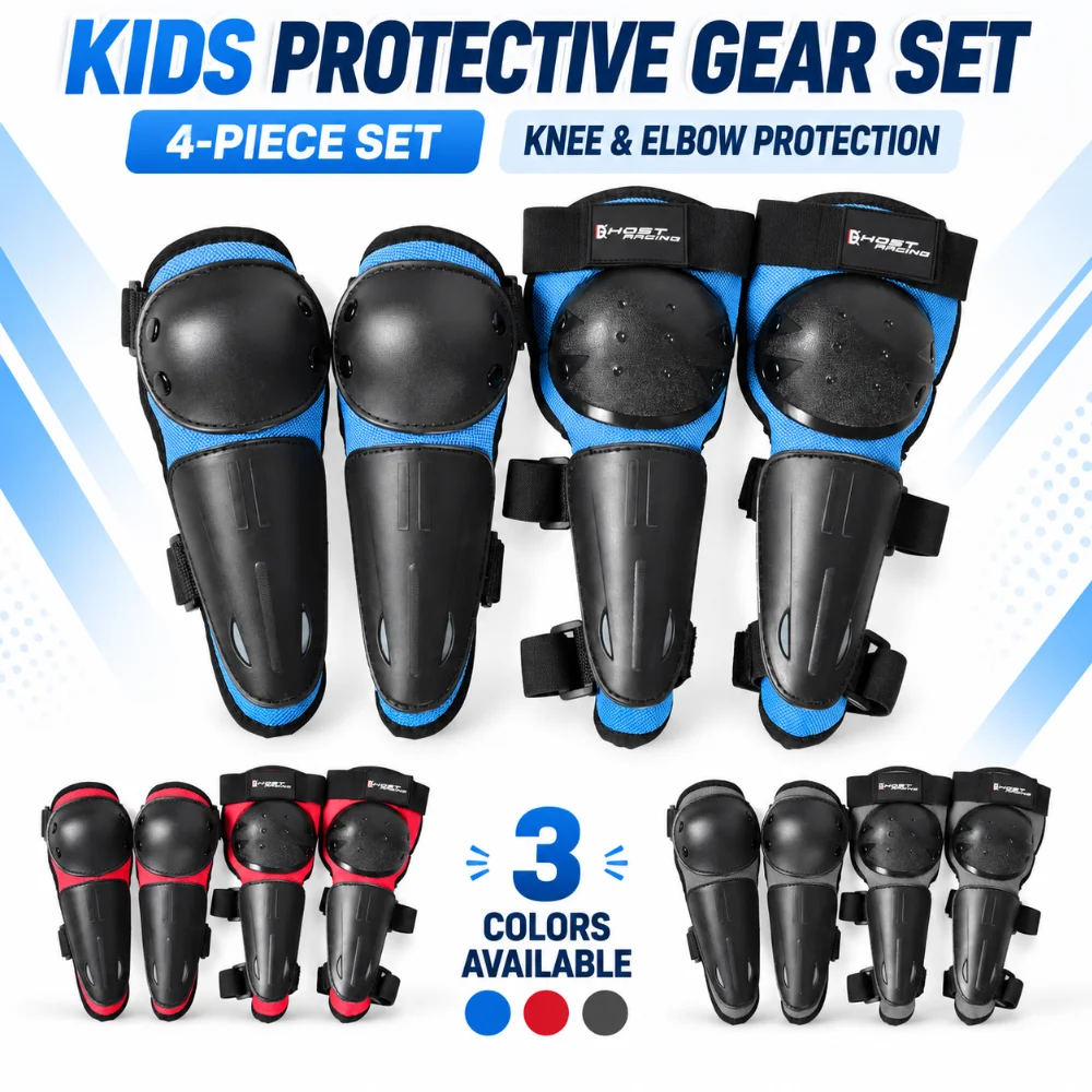 Cycling Protective Gear For Kids - ชุดอุปกรณ์ป้องกัน 4 ชิ้น สำหรับเด็ก ประกอบด้วยสนับเข่าและสนับศอก ปรับได้
