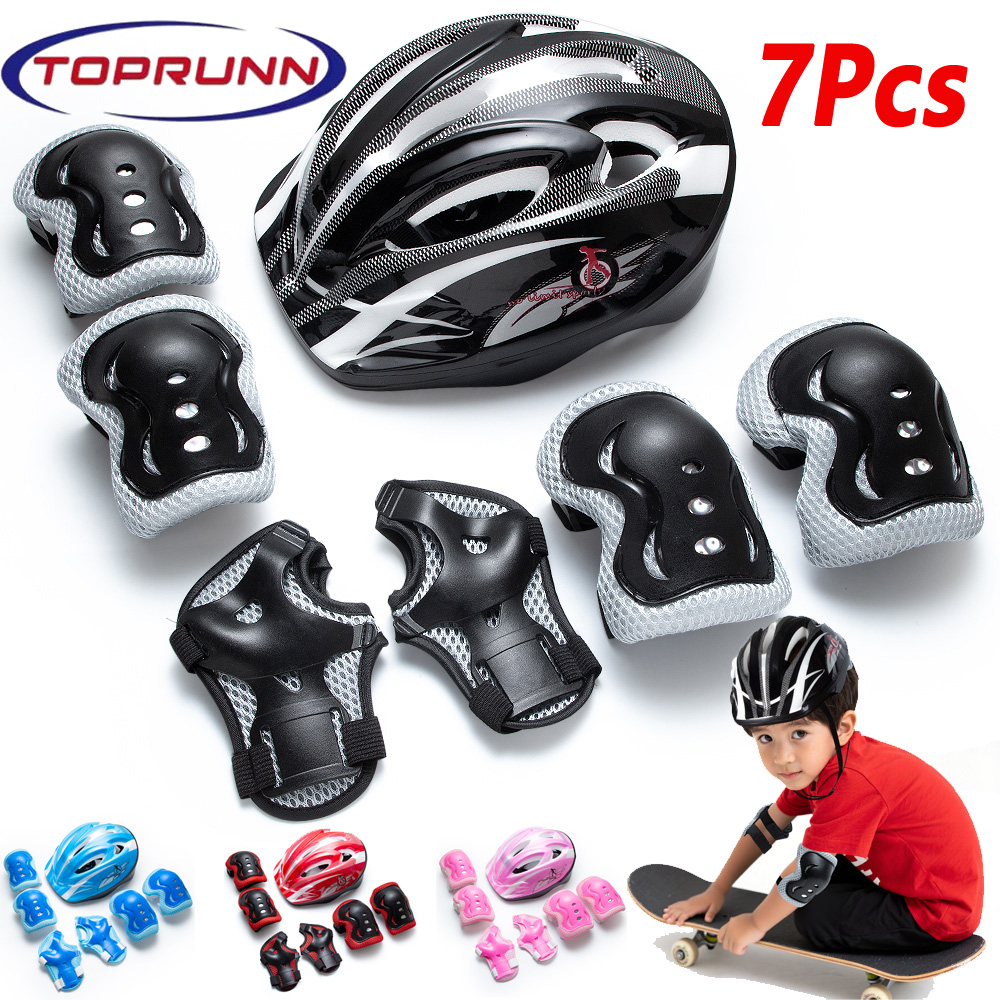 Cycling Protective Gear For Kids - ชุดอุปกรณ์ป้องกันเด็ก 7 in 1 พร้อมหมวกกันน็อคกีฬา, สนับเข่า
