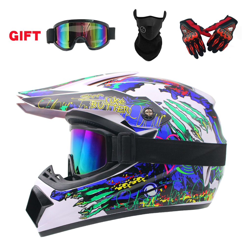 Youth Cycling Gear - อุปกรณ์ป้องกันสำหรับเด็กและเยาวชน: หมวกกันน็อคเต็มใบสำหรับมอเตอร์ไซค์, แว่นตาป้องกันสำหรับออฟโรด และถุงมือป้องกันสำหรับปั่นจักรยาน