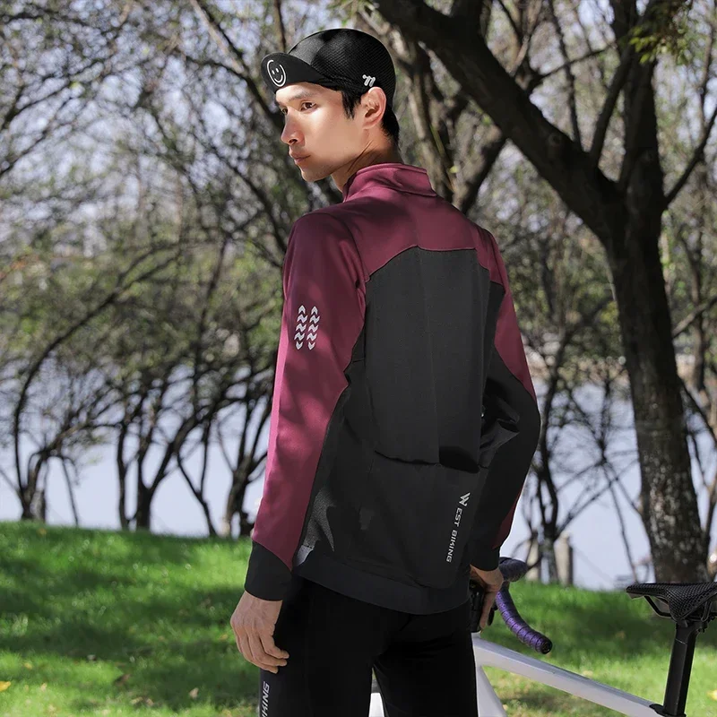 Cycling Gear Jacket - เสื้อแจ็คเก็ตปั่นจักรยานกันลมสำหรับฤดูใบไม้ร่วงและฤดูหนาว WEST BIKING พร้อมแถบสะท้อนแสงเพื่อความปลอดภัย ชุดกีฬาบุขนสำหรับผู้ชาย ทรงเข้ารูป