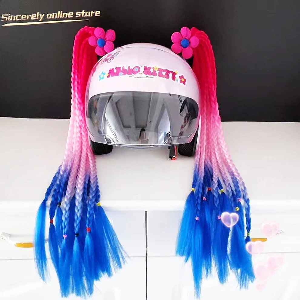 Bicycle Helmet - 2ชิ้นหมวกกันน็อคมอเตอร์ไซค์ผมเปียวิกผมผู้หญิงสี164สำหรับ Moto ขี่จักรยานหมวกกันน็อคสำหรับตกแต่งหมวกผมหางม้าผมเปียคู่