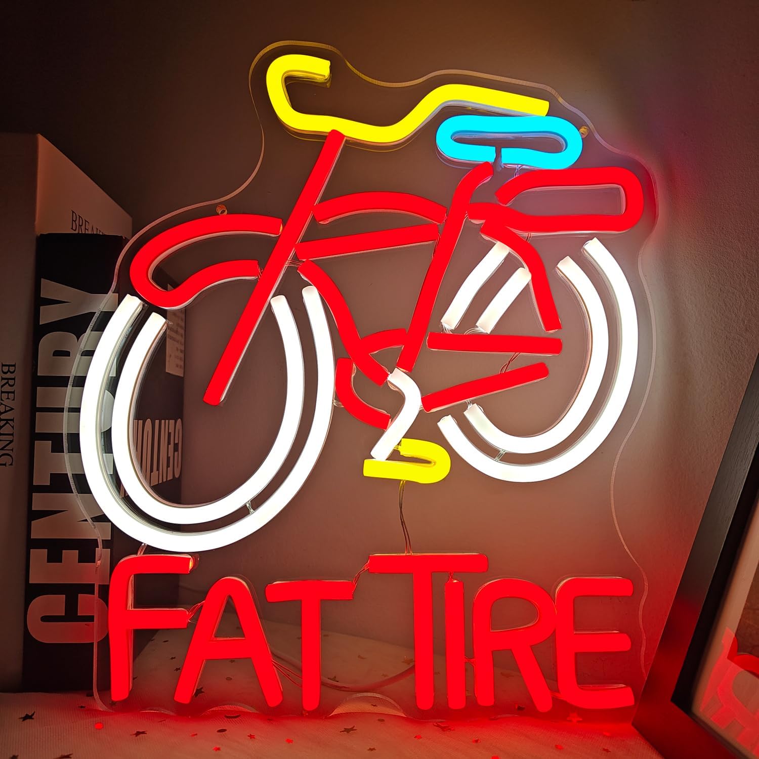 Cycling Gear Shop - ป้ายไฟ LED รูปจักรยานยางอ้วน ปรับความสว่างได้ผ่าน USB สำหรับตกแต่งผนังร้านจักรยาน
